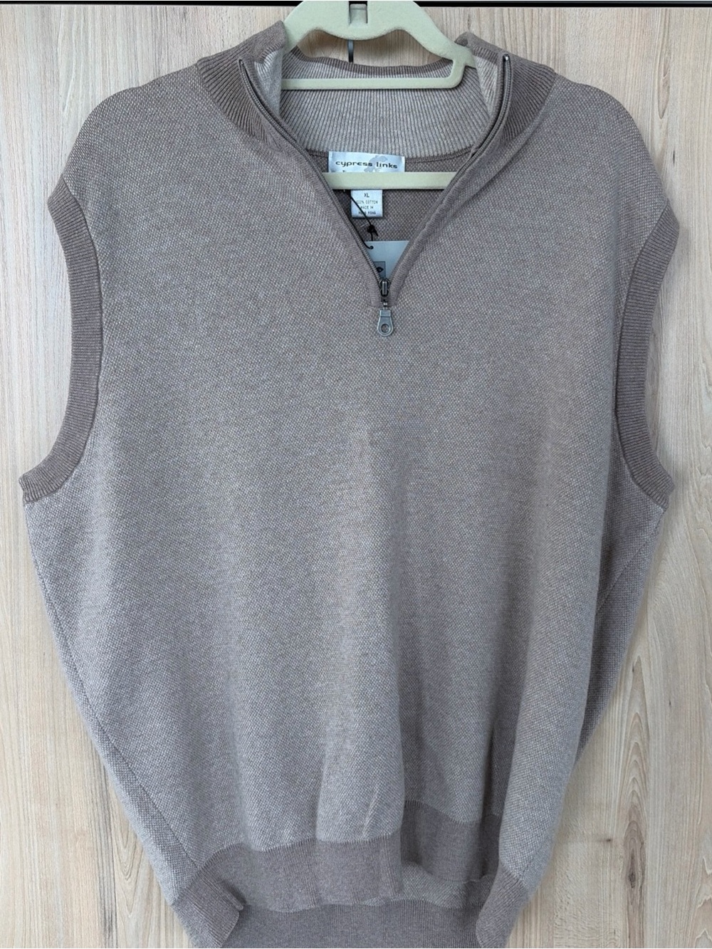 Cypress Links Mens XL Cotton Knit Quarter Zip Vest Tan Golf Preppy NWT